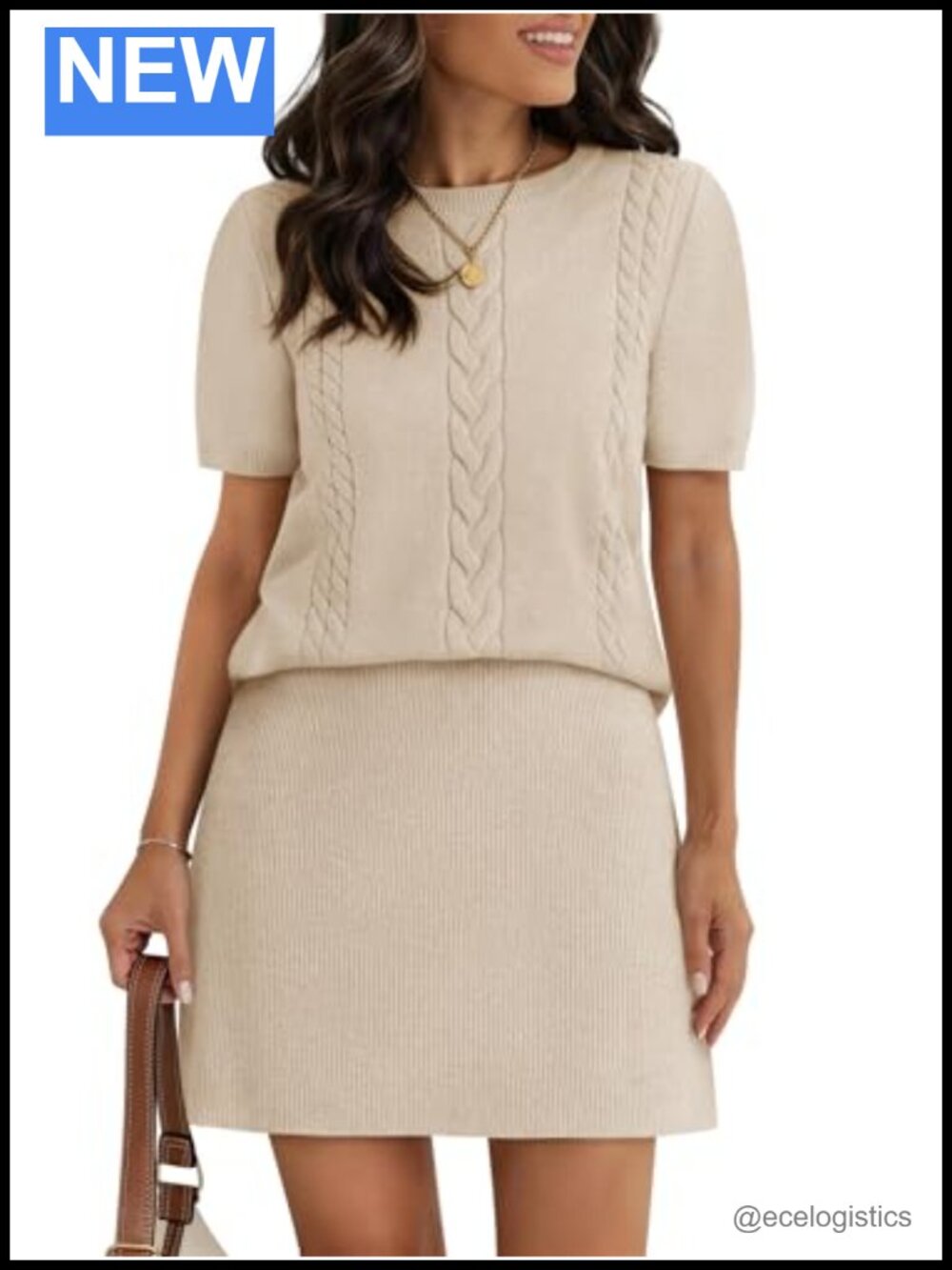 Women's 2 Piece Knit Skirt Set Puff Short Sleeve Crewneck Mini Dress Lounge